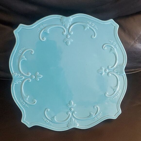 'Fancy Scroll Aqua'  by Sweet Olive Designs Pedestal Cake Plate - Picture 2 of 5
